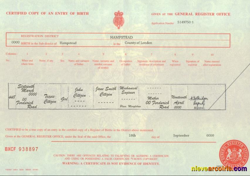 United Kingdom birth certificate